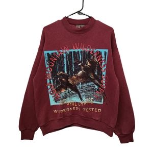 *SOLD*Vintage 90's Wolf Mountain Graphic Crewneck Sweatshirt Maroon Size Medium